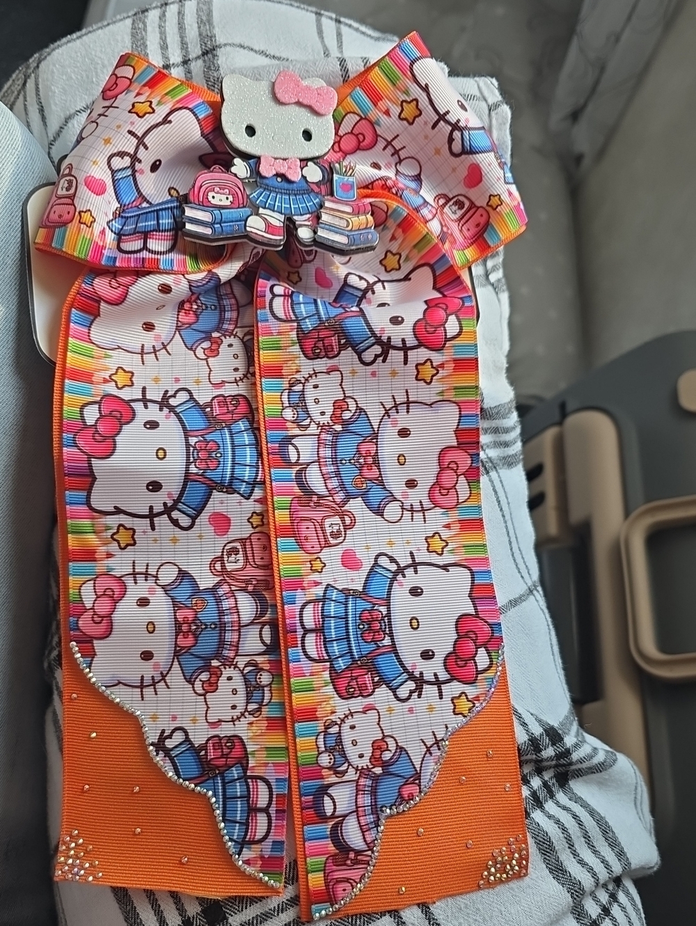 Hello Kitty Orange & Multicolor Ribbon Bow Hair Clip - Kids Accessories